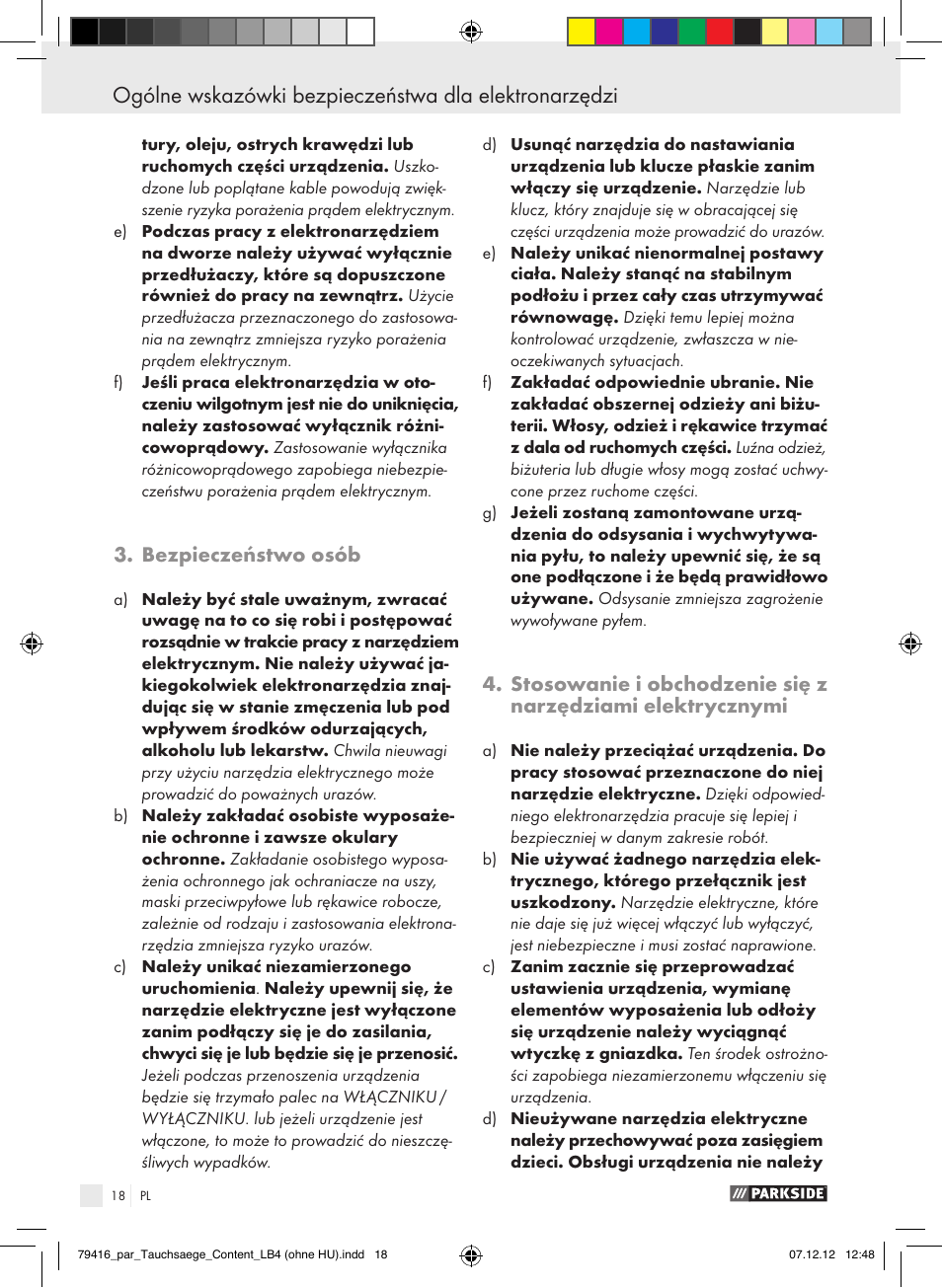 Bezpieczeństwo osób | Parkside PTS 480 A1 User Manual | Page 18 / 65