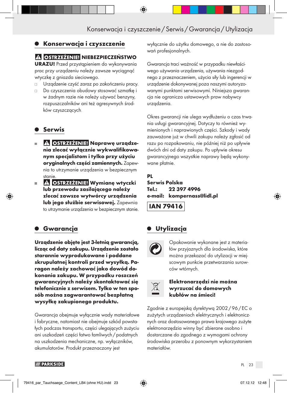 Konserwacja i czyszczenie, Serwis, Gwarancja | Utylizacja | Parkside PTS 480 A1 User Manual | Page 23 / 65