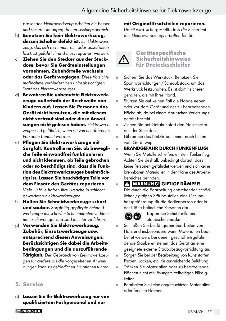 Service | Parkside PDS 290 A1 User Manual | Page 37 / 42