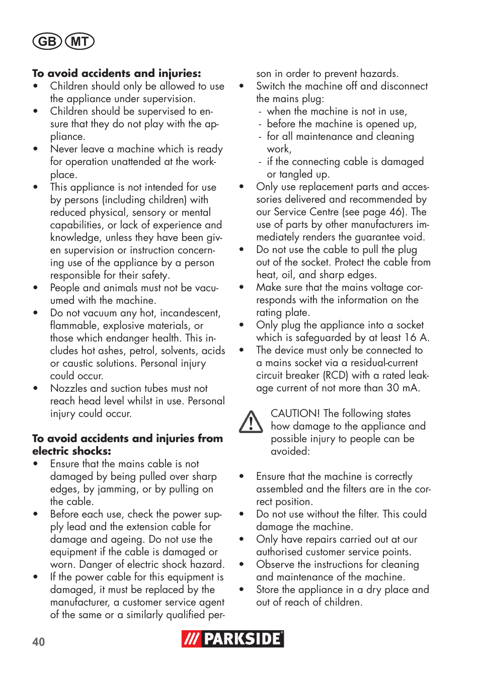 Gb mt | Parkside PNTS 1500 B2 User Manual | Page 40 / 64