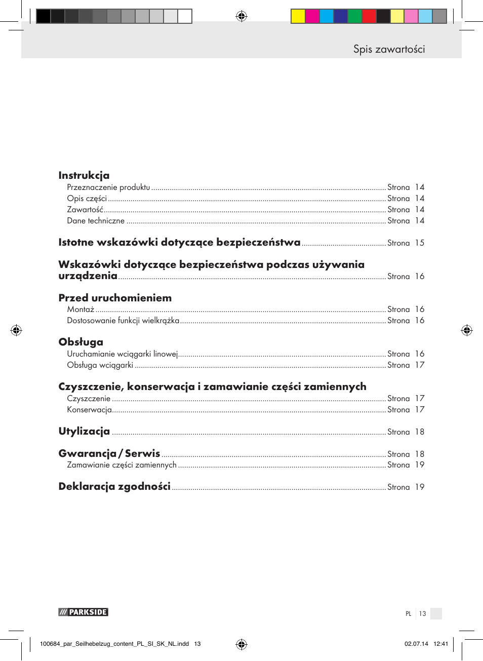 Spis zawartości | Parkside PSZ 250 B2 User Manual | Page 13 / 53