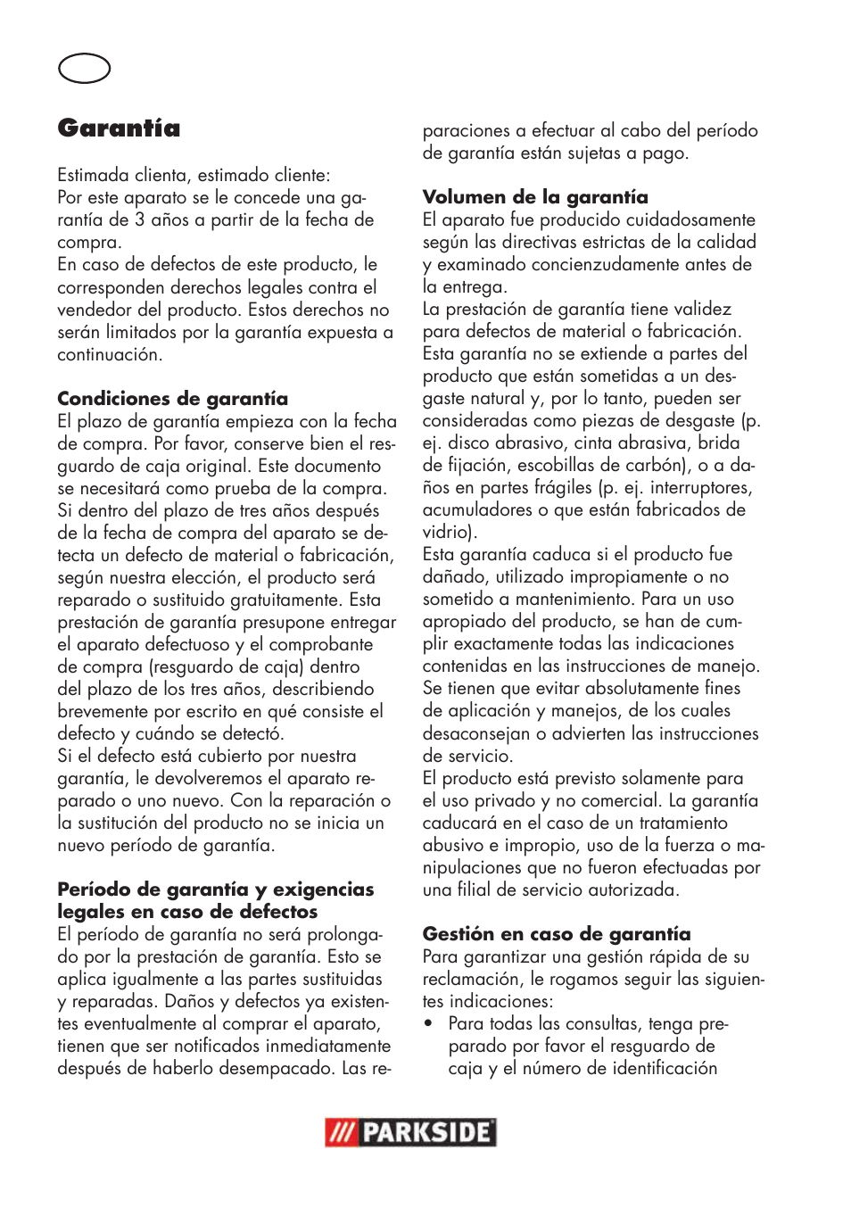 Garantía | Parkside PSBS 240 B2 User Manual | Page 18 / 88