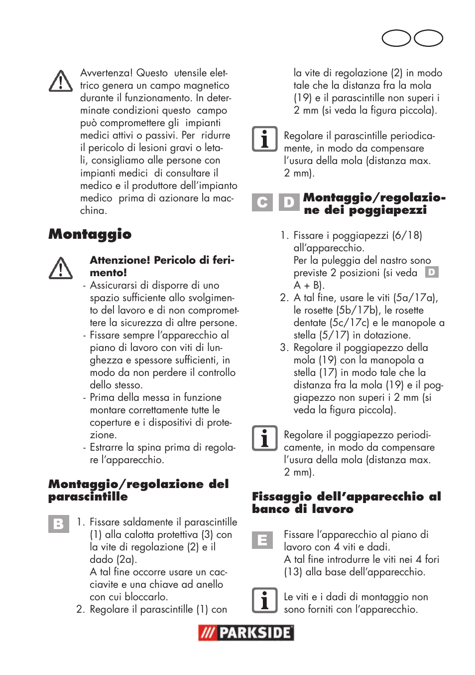 Montaggio, It mt | Parkside PSBS 240 B2 User Manual | Page 27 / 88