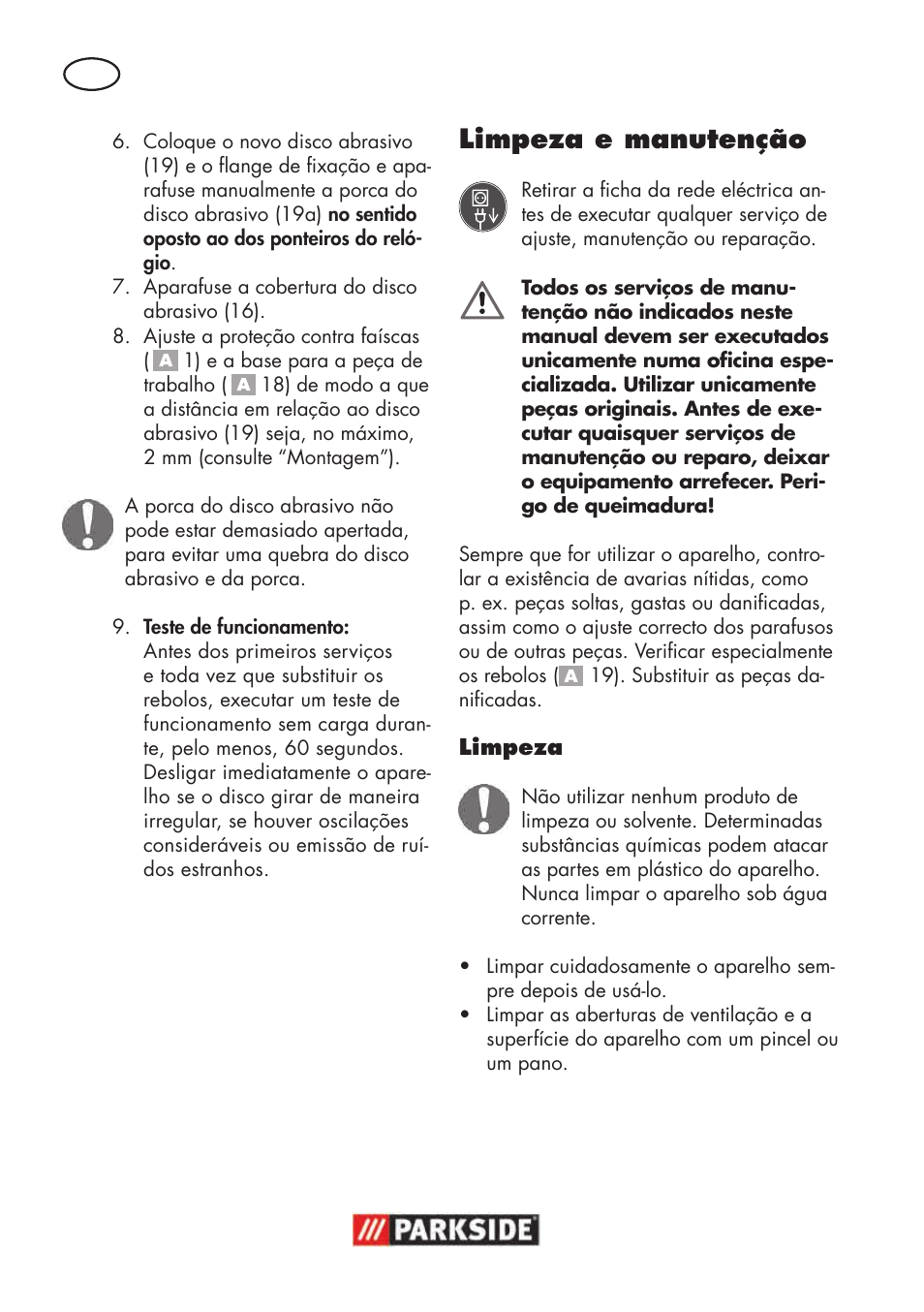 Limpeza e manutenção | Parkside PSBS 240 B2 User Manual | Page 46 / 88