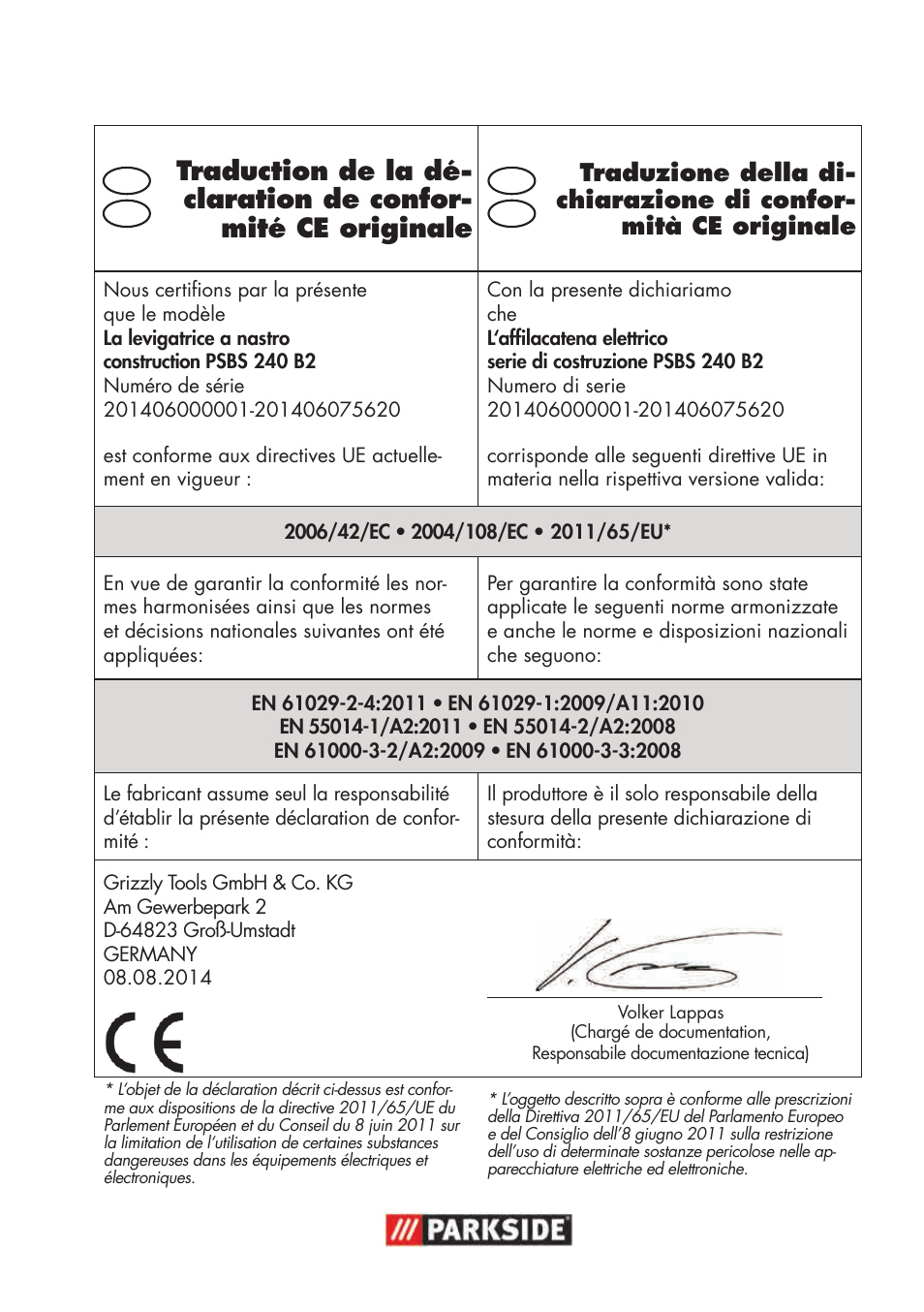 Parkside PSBS 240 B2 User Manual | Page 67 / 72