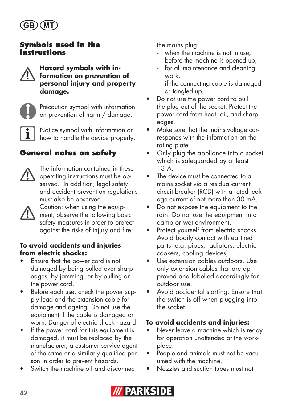 Gb mt | Parkside PAS 500 D3 User Manual | Page 42 / 66
