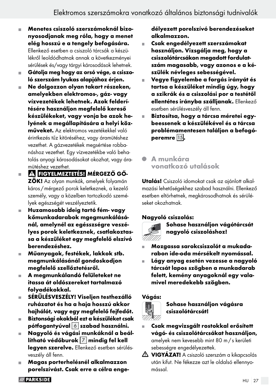 A munkára vonatkozó utalások | Parkside PWS 230 A1 User Manual | Page 27 / 91