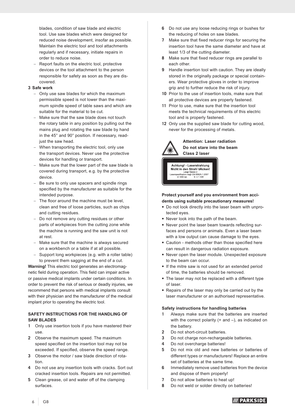 Parkside PZKS 1500 A1 User Manual | Page 11 / 100