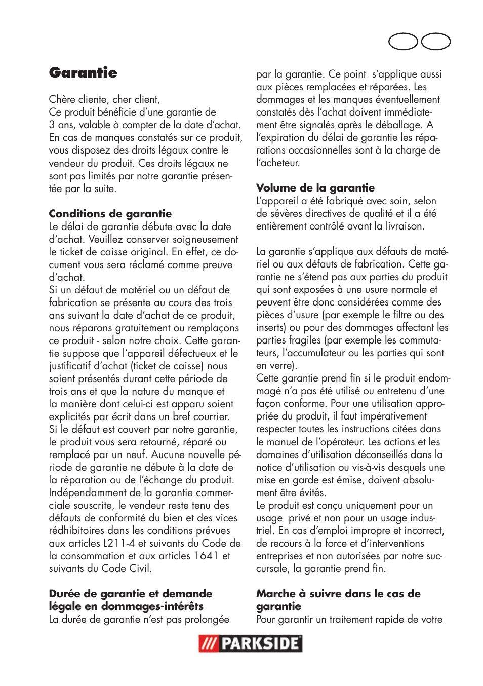 Garantie, Fr be | Parkside PNTS 1500 B3 User Manual | Page 65 / 100