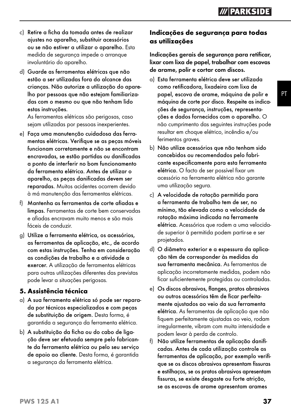 Parkside PWS 125 A1 User Manual | Page 40 / 79