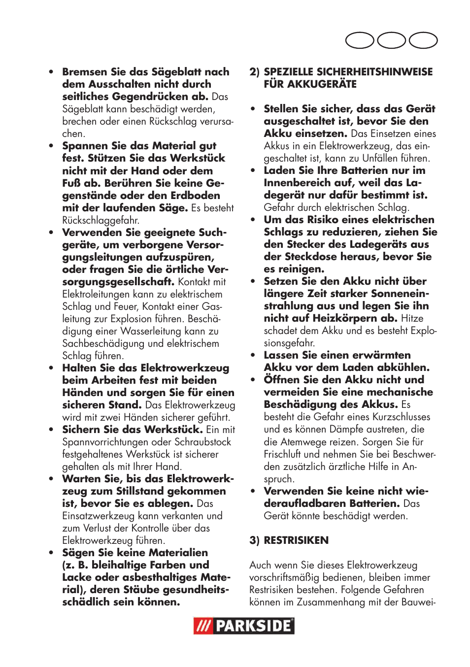 De at ch | Parkside PSSA 18 A1 User Manual | Page 47 / 64