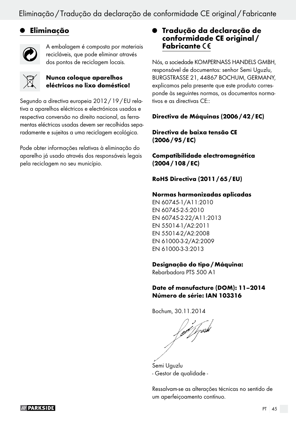 Parkside PTS 500 A1 User Manual | Page 45 / 72