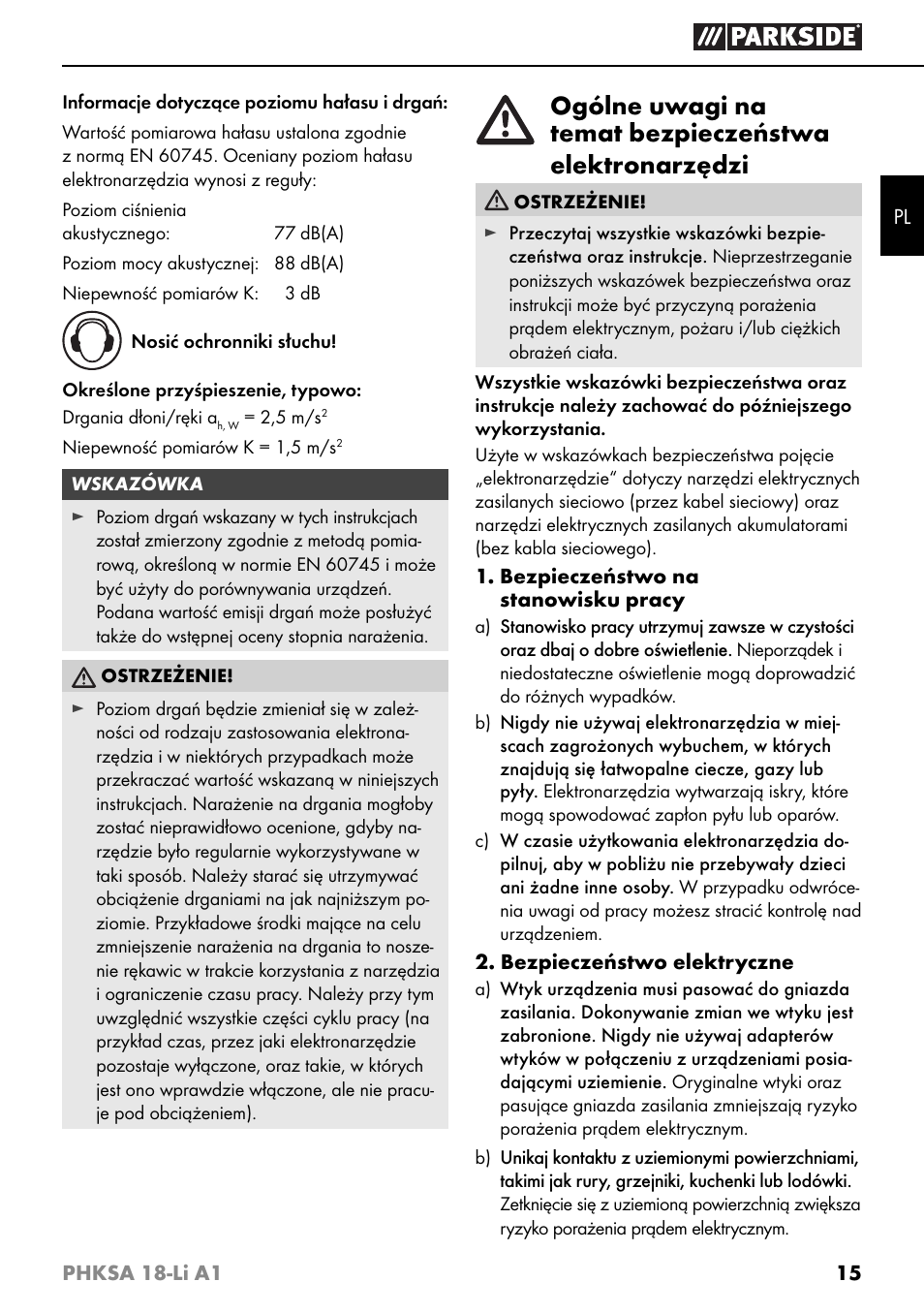 Parkside PHKSA 18-Li A1 User Manual | Page 18 / 94