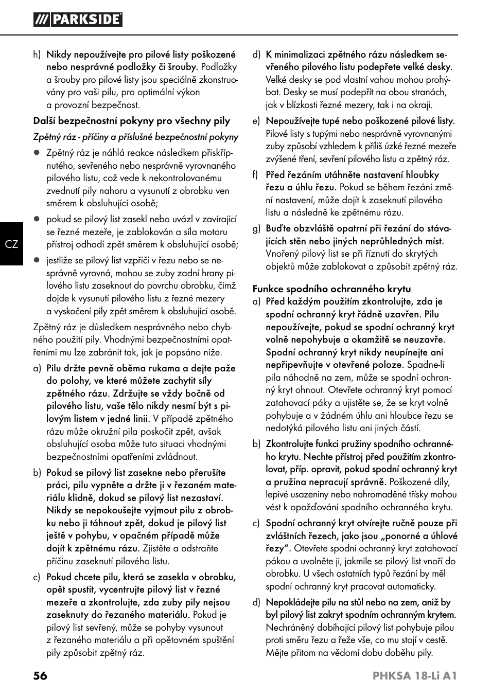 Parkside PHKSA 18-Li A1 User Manual | Page 59 / 94