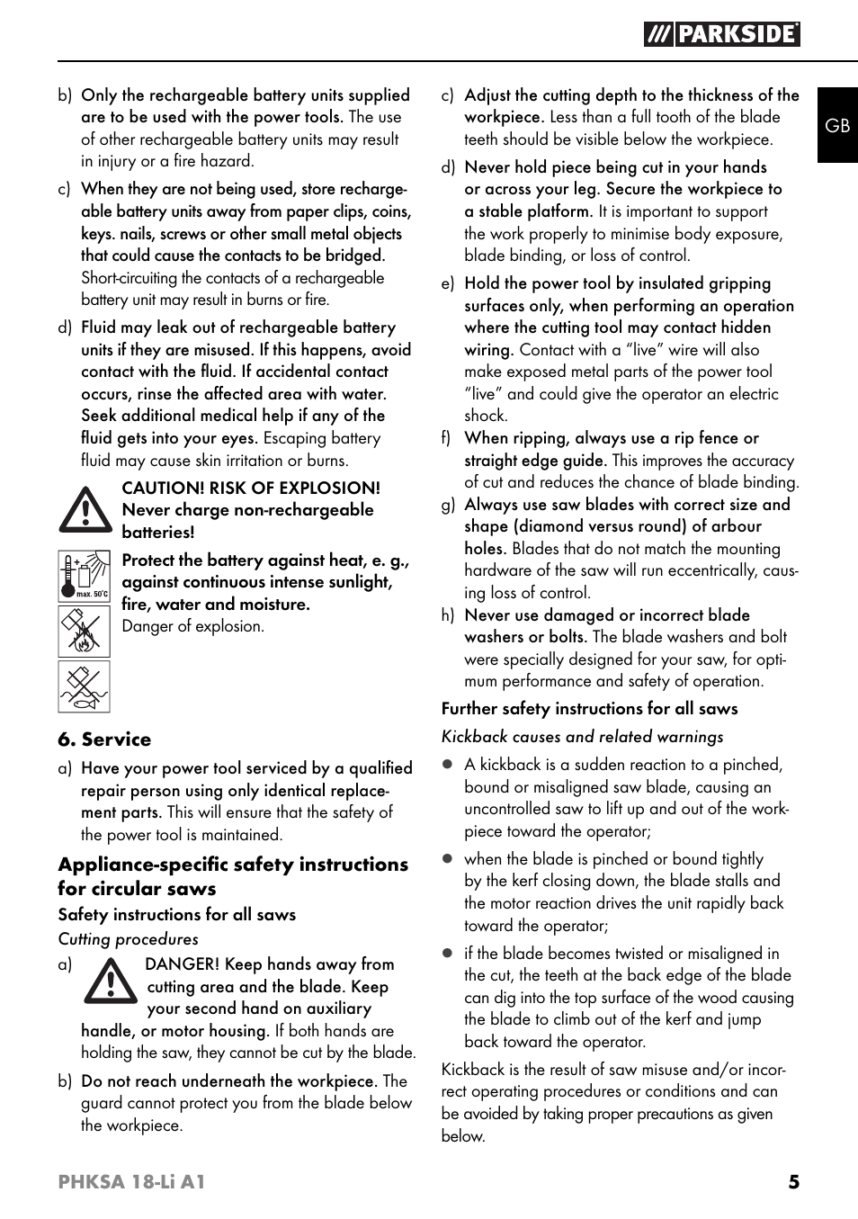 Parkside PHKSA 18-Li A1 User Manual | Page 8 / 94