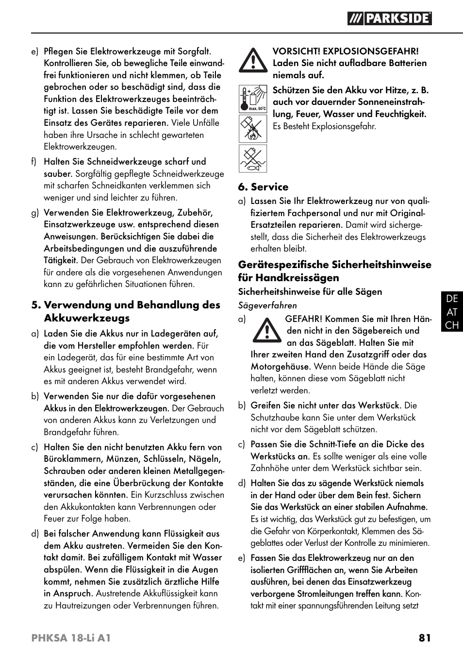 Parkside PHKSA 18-Li A1 User Manual | Page 84 / 94