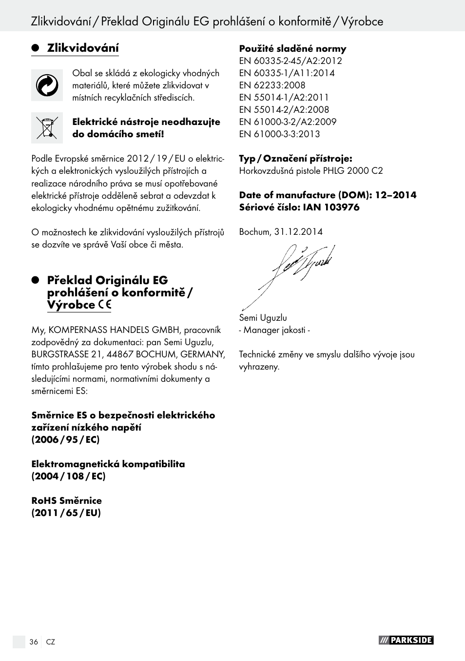 Parkside PHLG 2000 C2 User Manual | Page 36 / 49