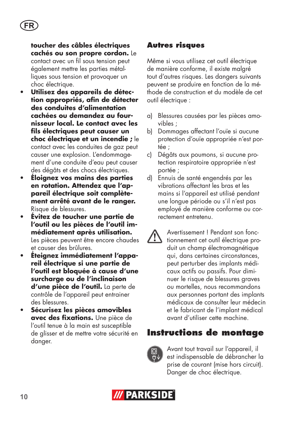 Instructions de montage | Parkside PSBM 500 B3 User Manual | Page 10 / 48