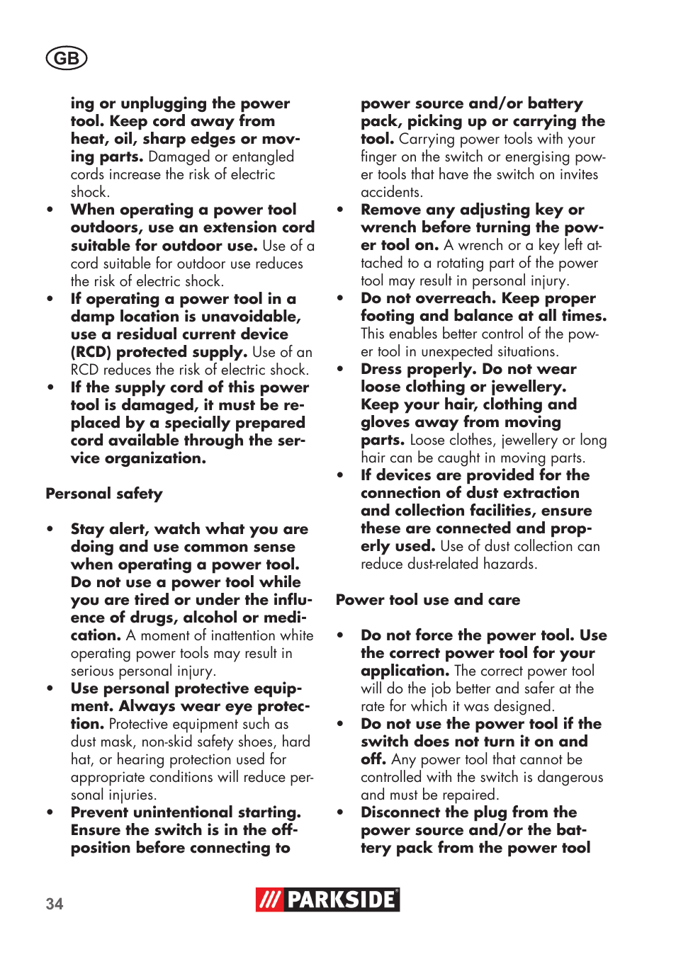 Parkside PSBM 500 B3 User Manual | Page 34 / 48