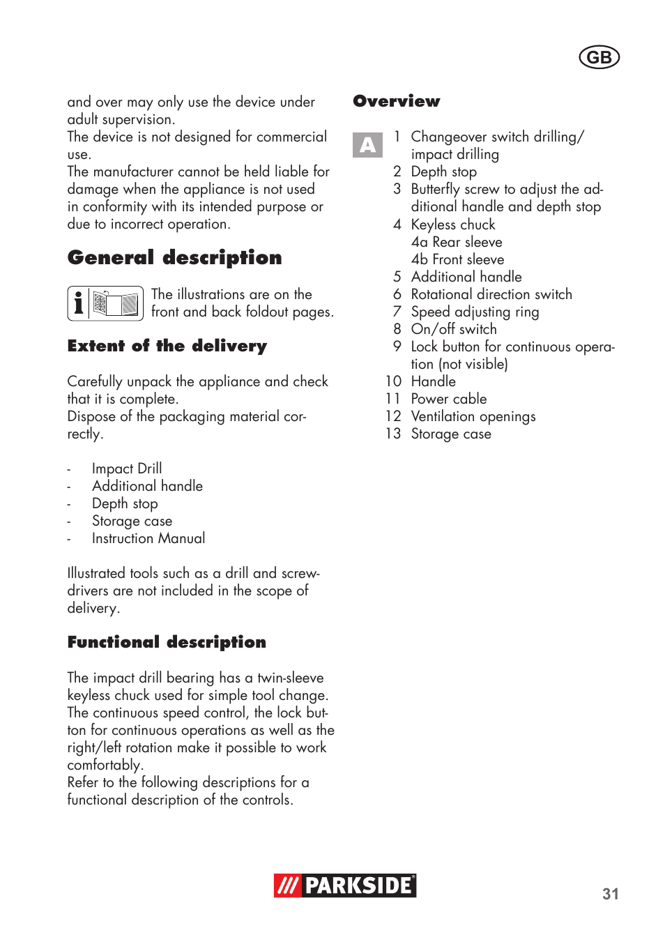 General description | Parkside PSBM 500 B3 User Manual | Page 31 / 60