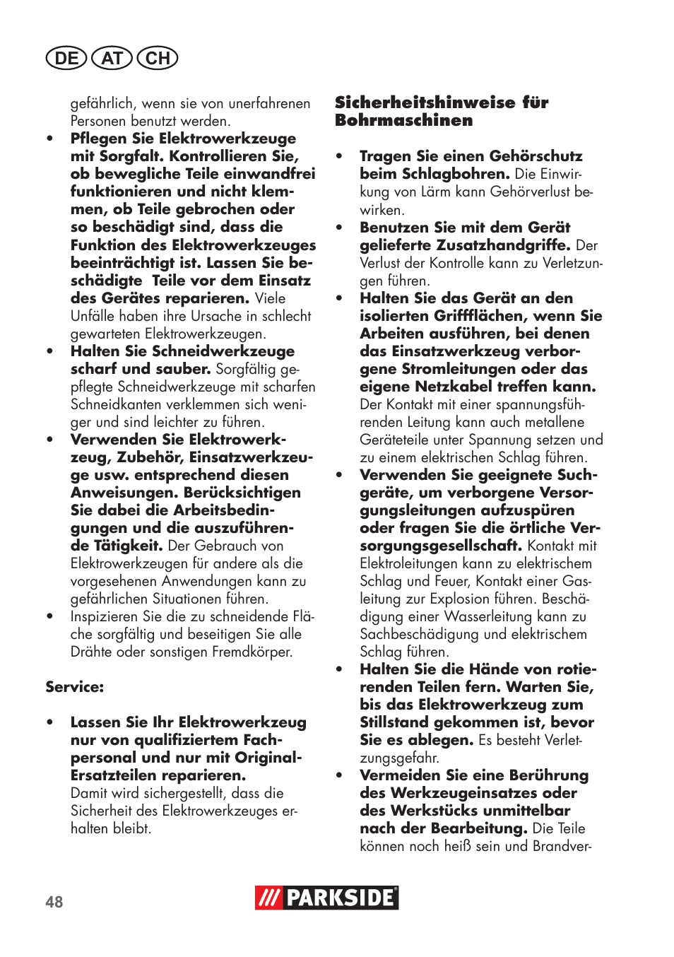De at ch | Parkside PSBM 500 B3 User Manual | Page 48 / 60