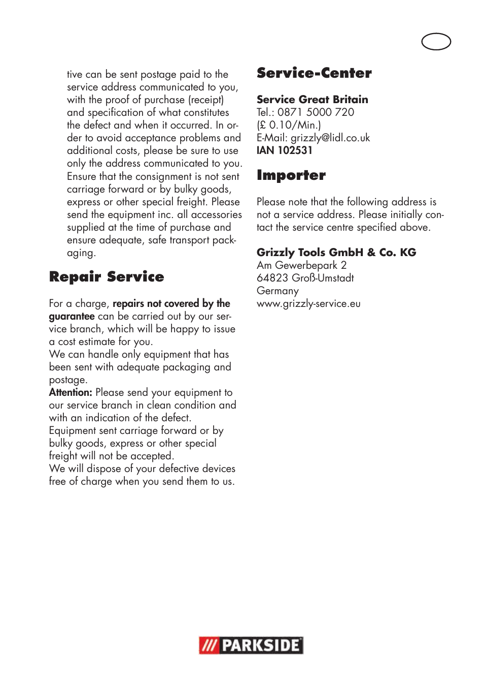 Repair service, Service-center, Importer | Parkside PSBM 500 B3 User Manual | Page 15 / 96