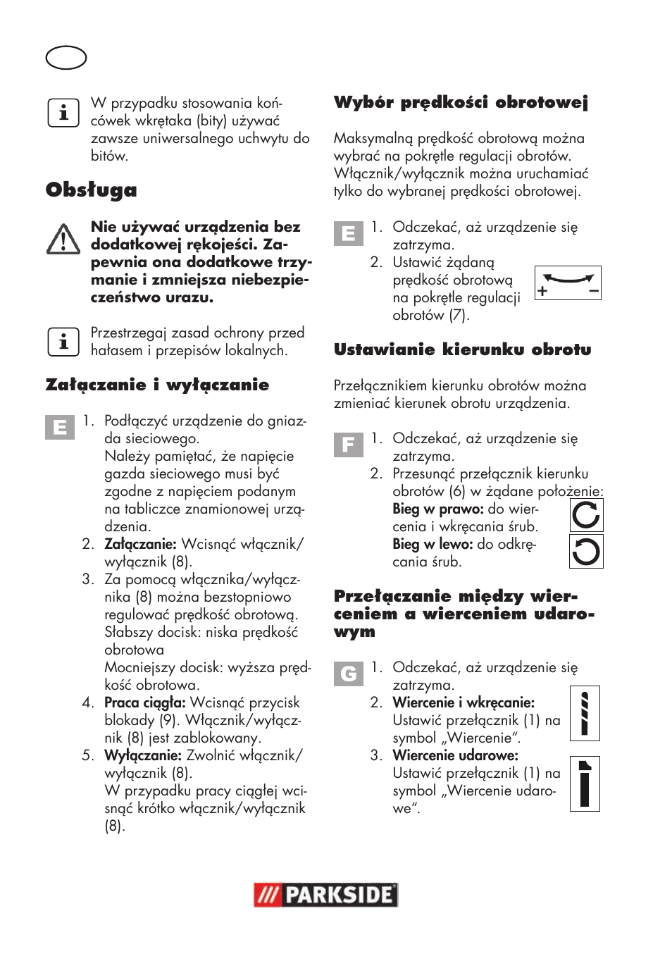 Obsługa | Parkside PSBM 500 B3 User Manual | Page 24 / 96