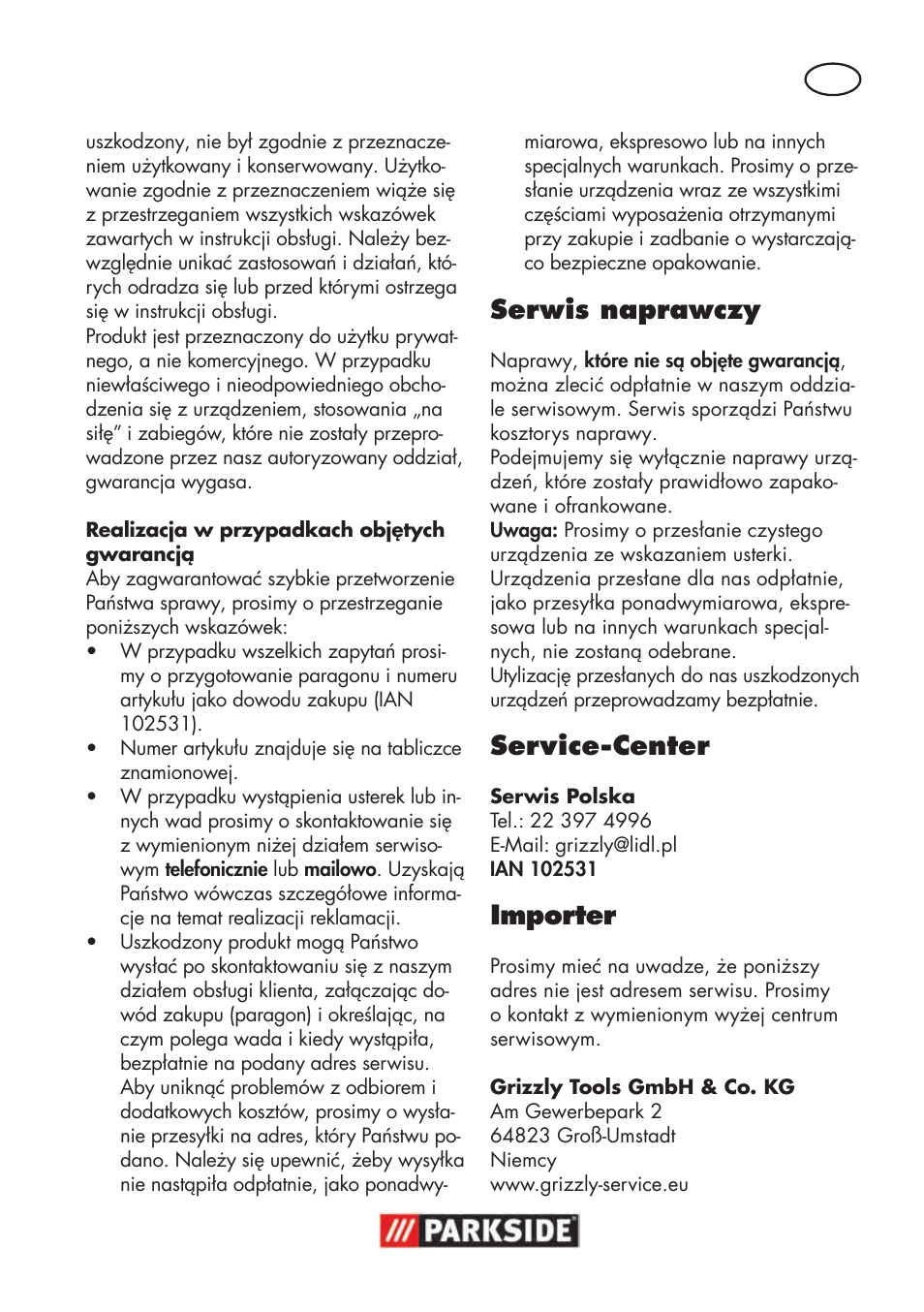 Serwis naprawczy, Service-center, Importer | Parkside PSBM 500 B3 User Manual | Page 27 / 96