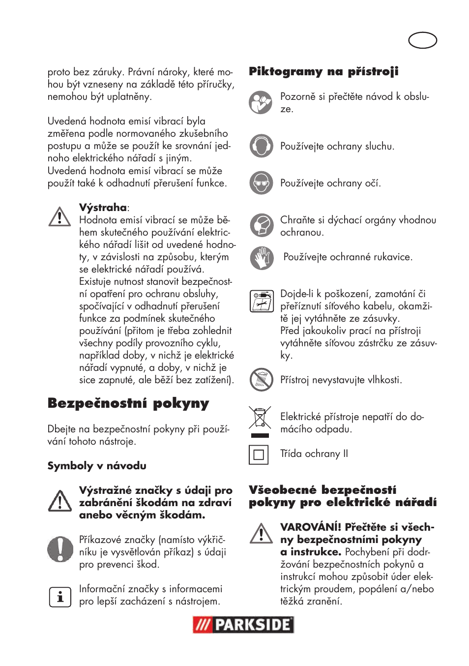 Bezpečnostní pokyny | Parkside PSBM 500 B3 User Manual | Page 55 / 96