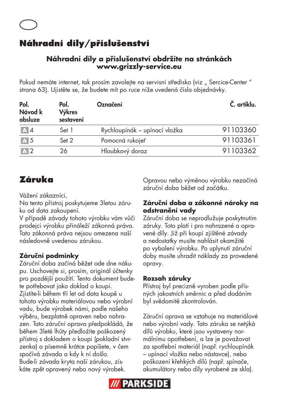 Náhradní díly/příslušenství, Záruka | Parkside PSBM 500 B3 User Manual | Page 62 / 96
