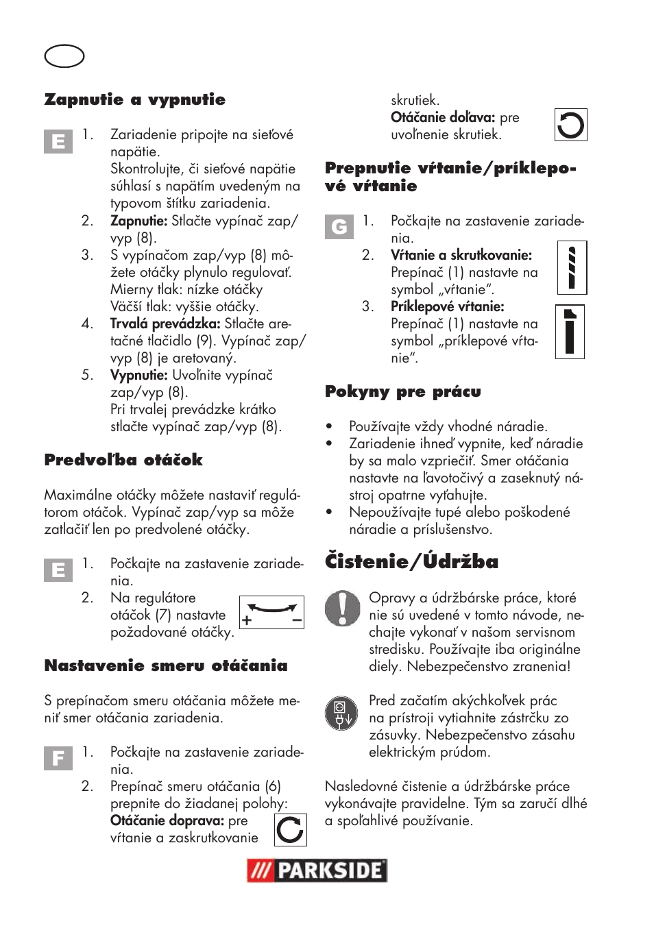 Čistenie/údržba | Parkside PSBM 500 B3 User Manual | Page 72 / 96