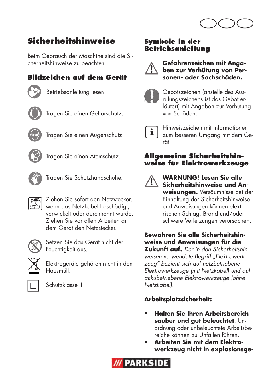 Sicherheitshinweise, De at ch | Parkside PSBM 500 B3 User Manual | Page 79 / 96