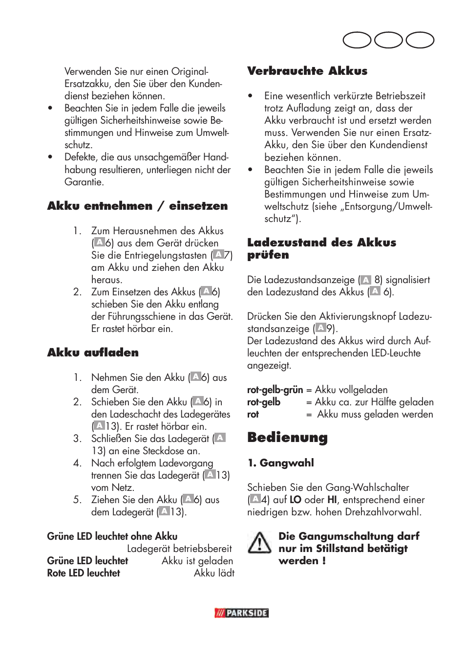 Bedienung, De at ch | Parkside PABSW 10.8 B3 User Manual | Page 13 / 68