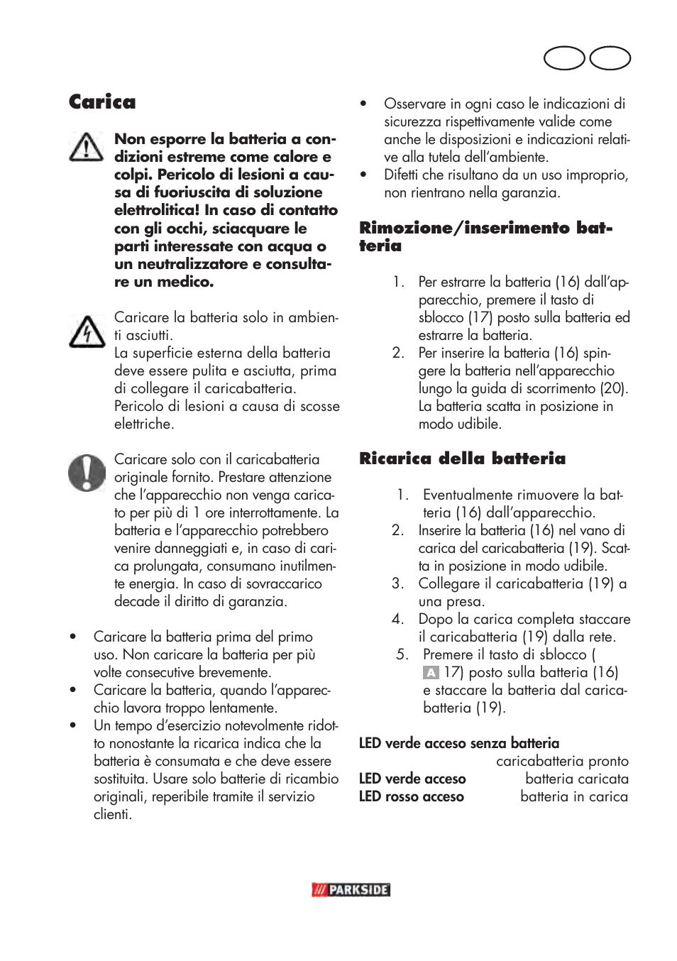 Carica, It ch | Parkside PABSW 10.8 B3 User Manual | Page 41 / 68