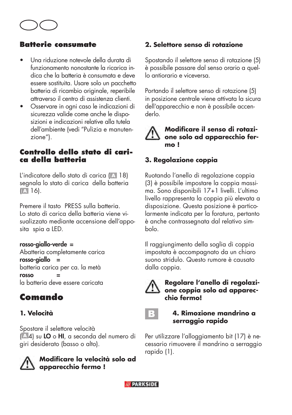 Comando, It ch | Parkside PABSW 10.8 B3 User Manual | Page 42 / 68