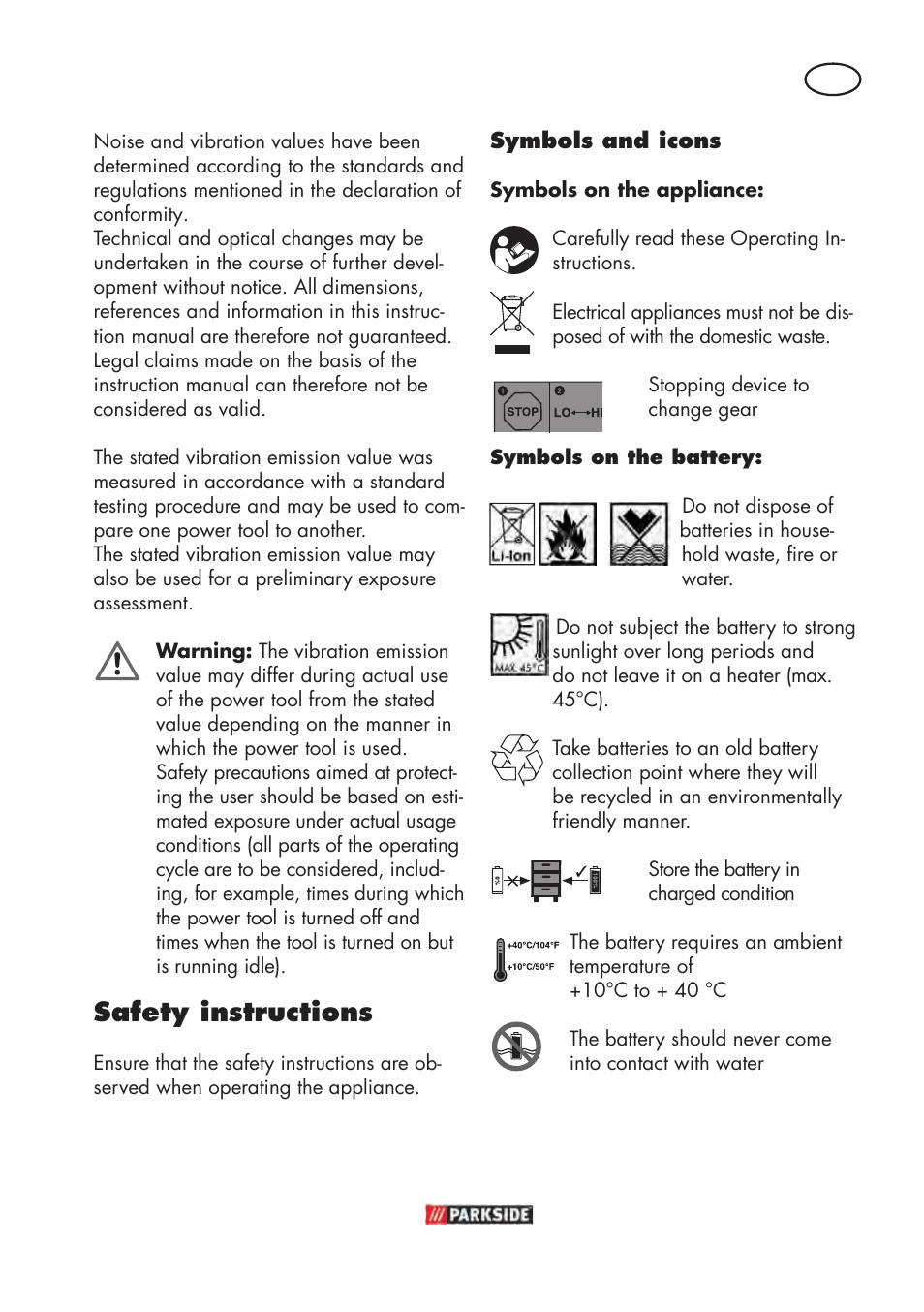 Safety instructions | Parkside PABSW 10.8 B3 User Manual | Page 49 / 68