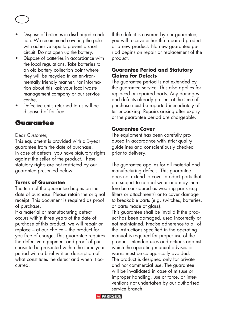 Guarantee | Parkside PABSW 10.8 B3 User Manual | Page 58 / 68