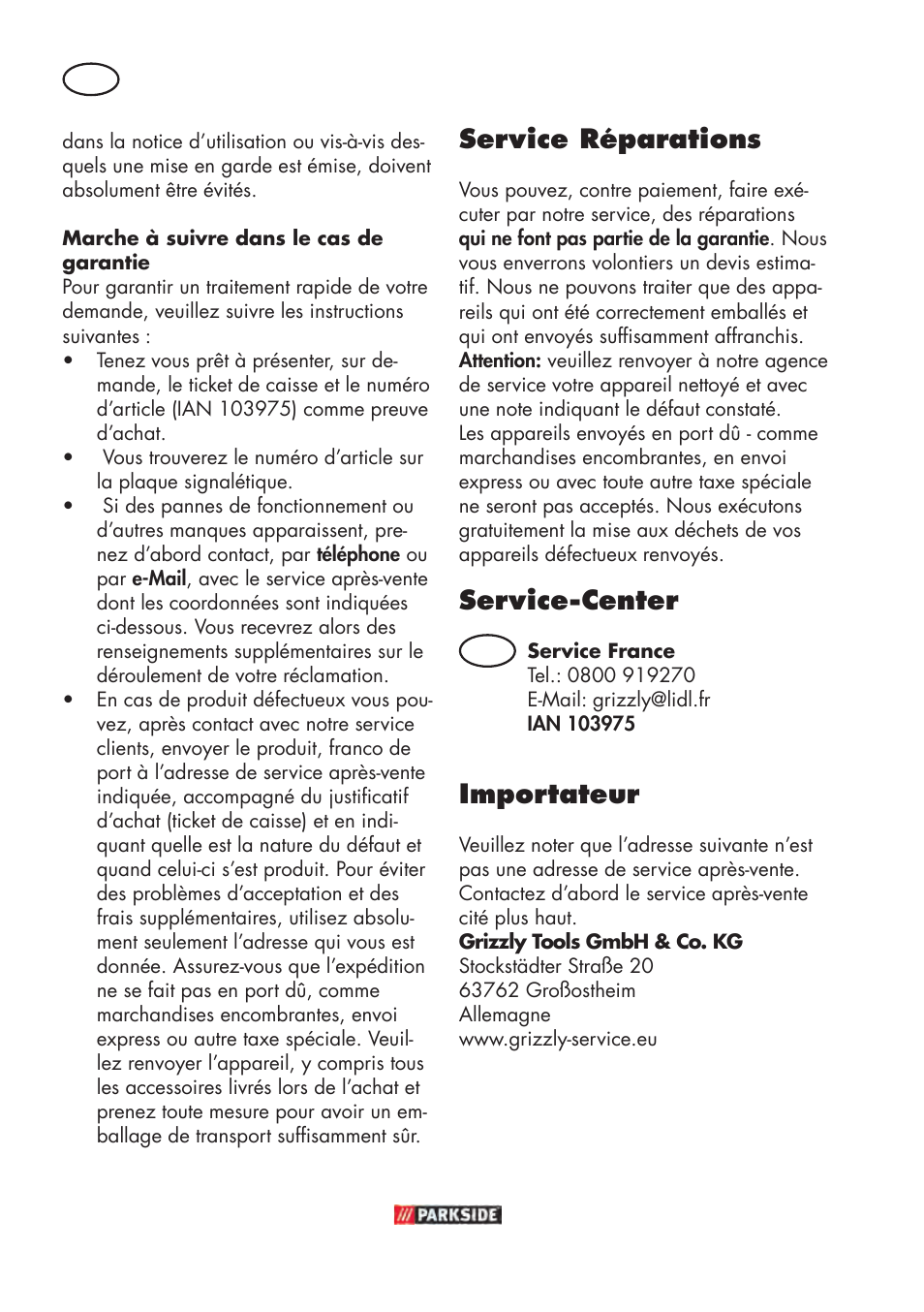 Service réparations, Service-center, Importateur | Parkside PABSW 10.8 B3 User Manual | Page 18 / 56