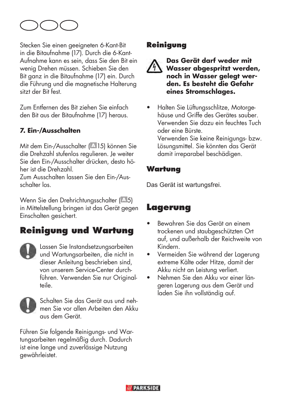 Reinigung und wartung, Lagerung, De at ch | Parkside PABSW 10.8 B3 User Manual | Page 30 / 56
