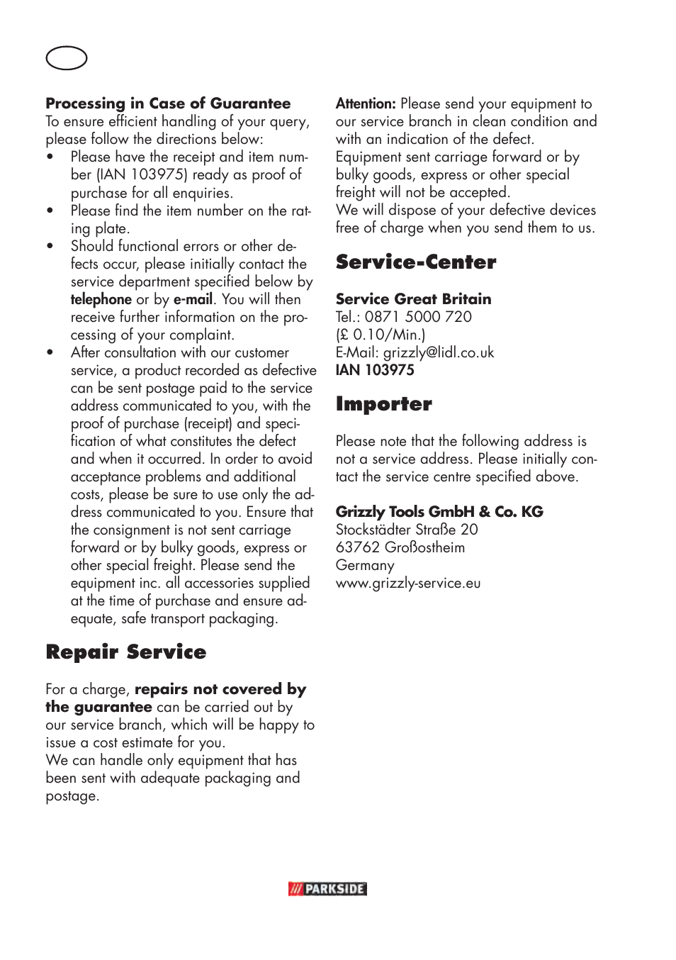 Repair service, Service-center, Importer | Parkside PABSW 10.8 B3 User Manual | Page 46 / 56