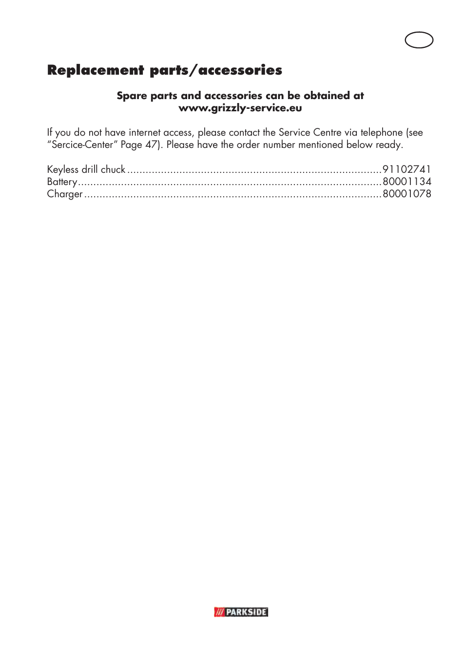 Replacement parts/accessories | Parkside PABSW 10.8 B3 User Manual | Page 47 / 56