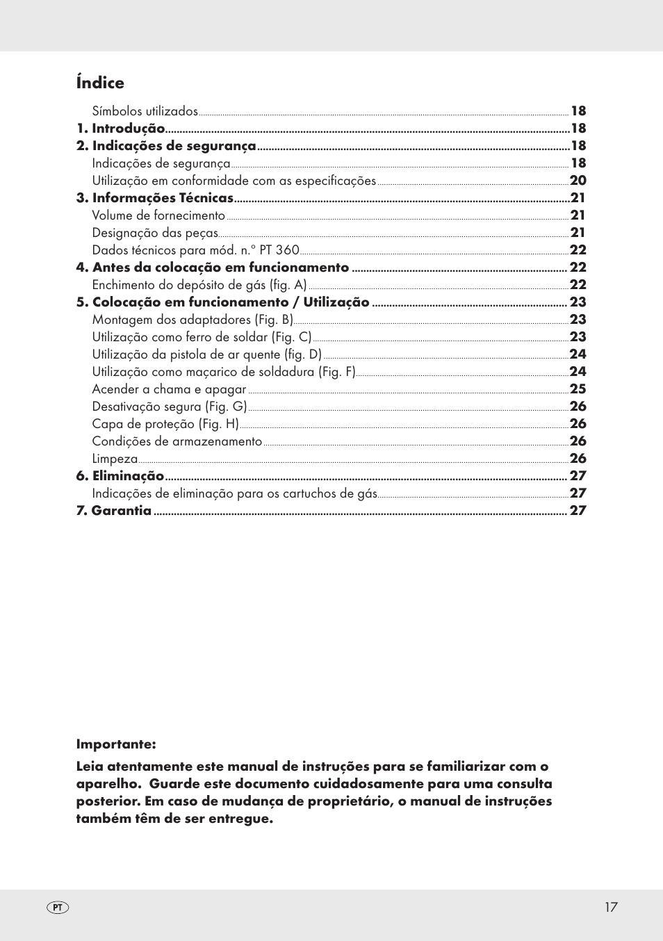 Índice | Parkside PT360 User Manual | Page 17 / 44