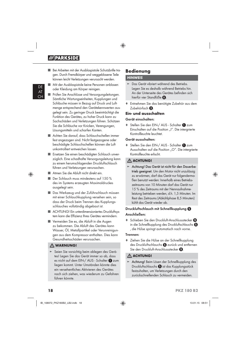 Bedienung | Parkside PKZ 180 B2 User Manual | Page 21 / 38