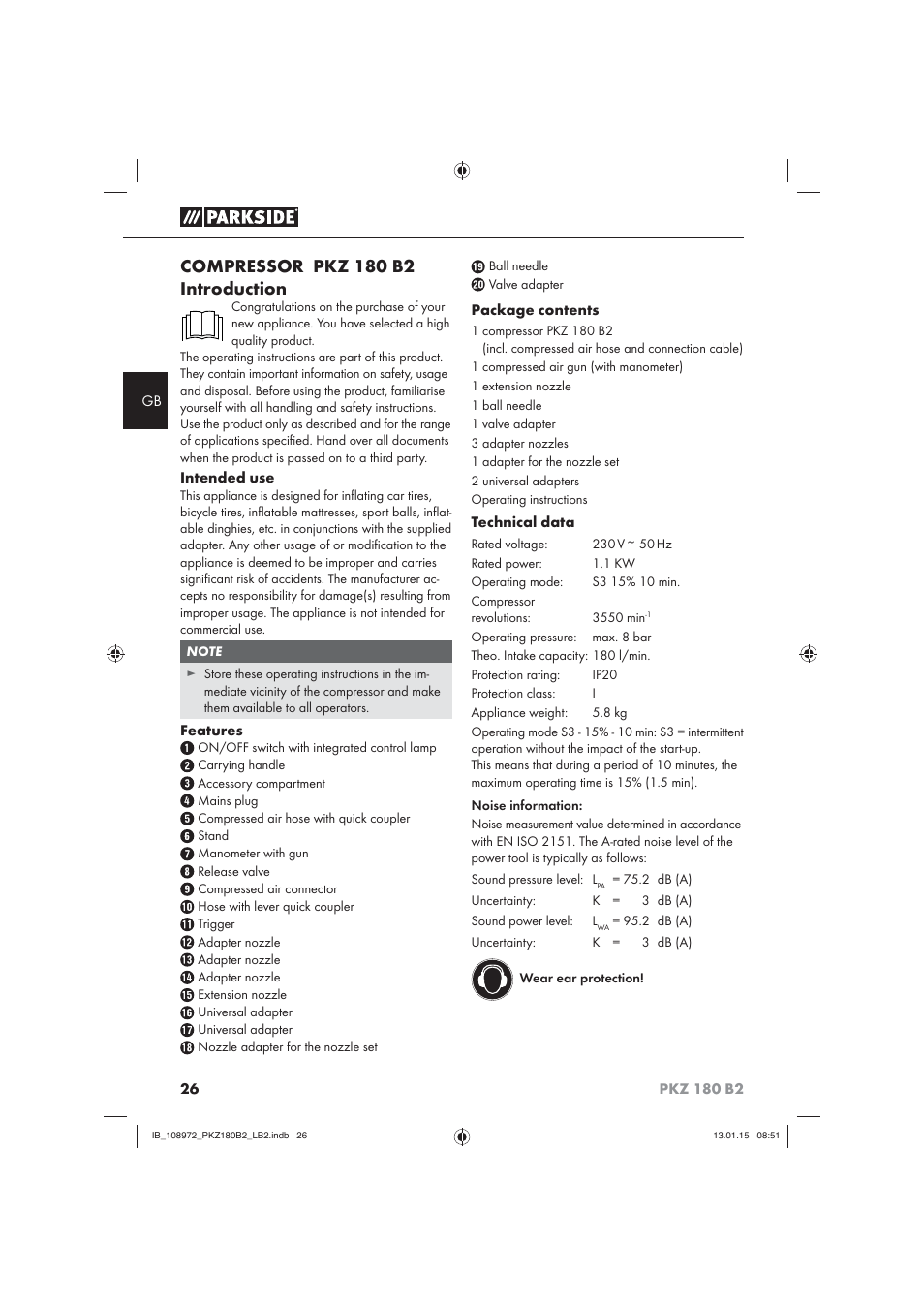 Compressor pkz 180 b2 introduction | Parkside PKZ 180 B2 User Manual | Page 29 / 38