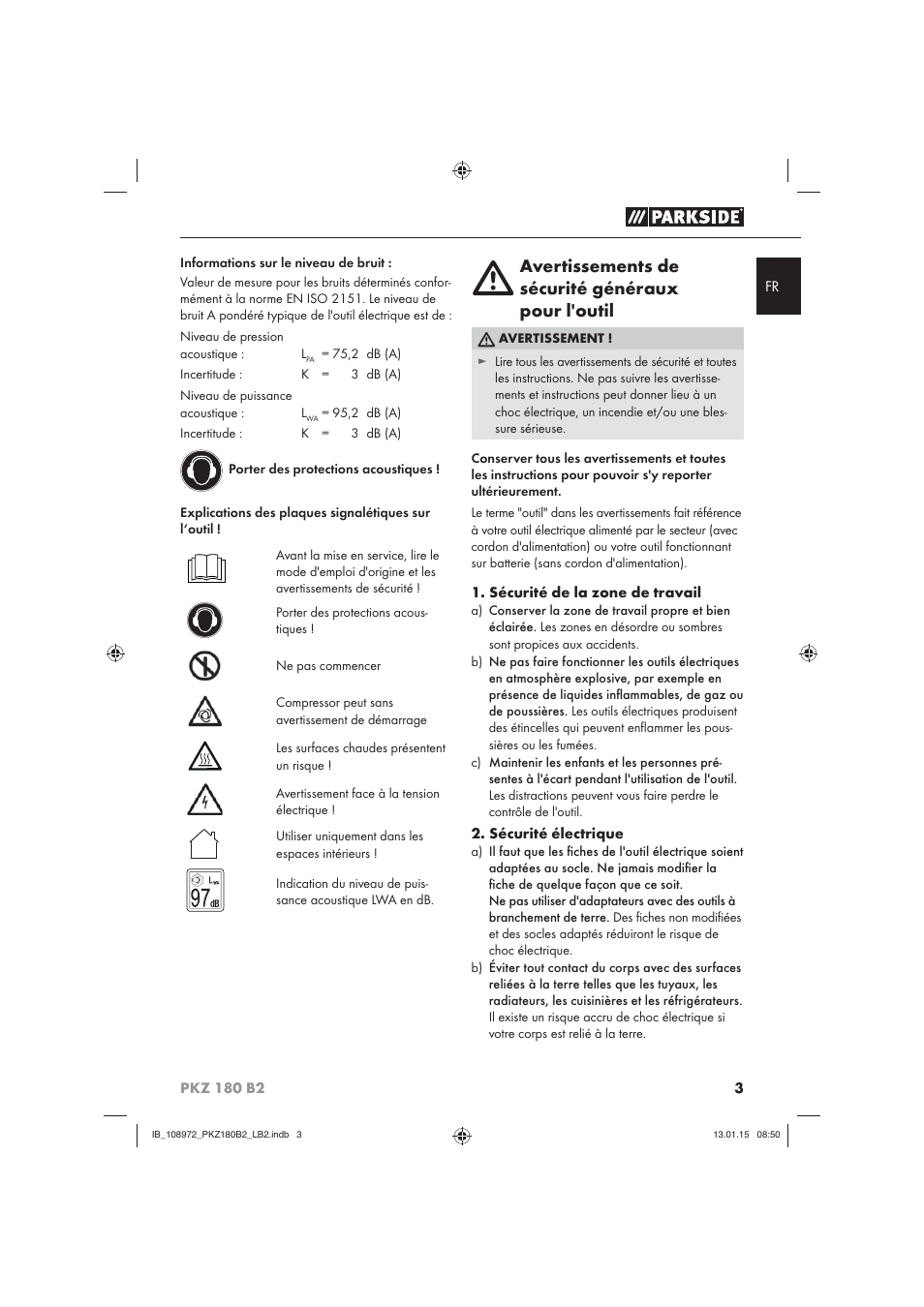 Avertissements de sécurité généraux pour l'outil | Parkside PKZ 180 B2 User Manual | Page 6 / 38