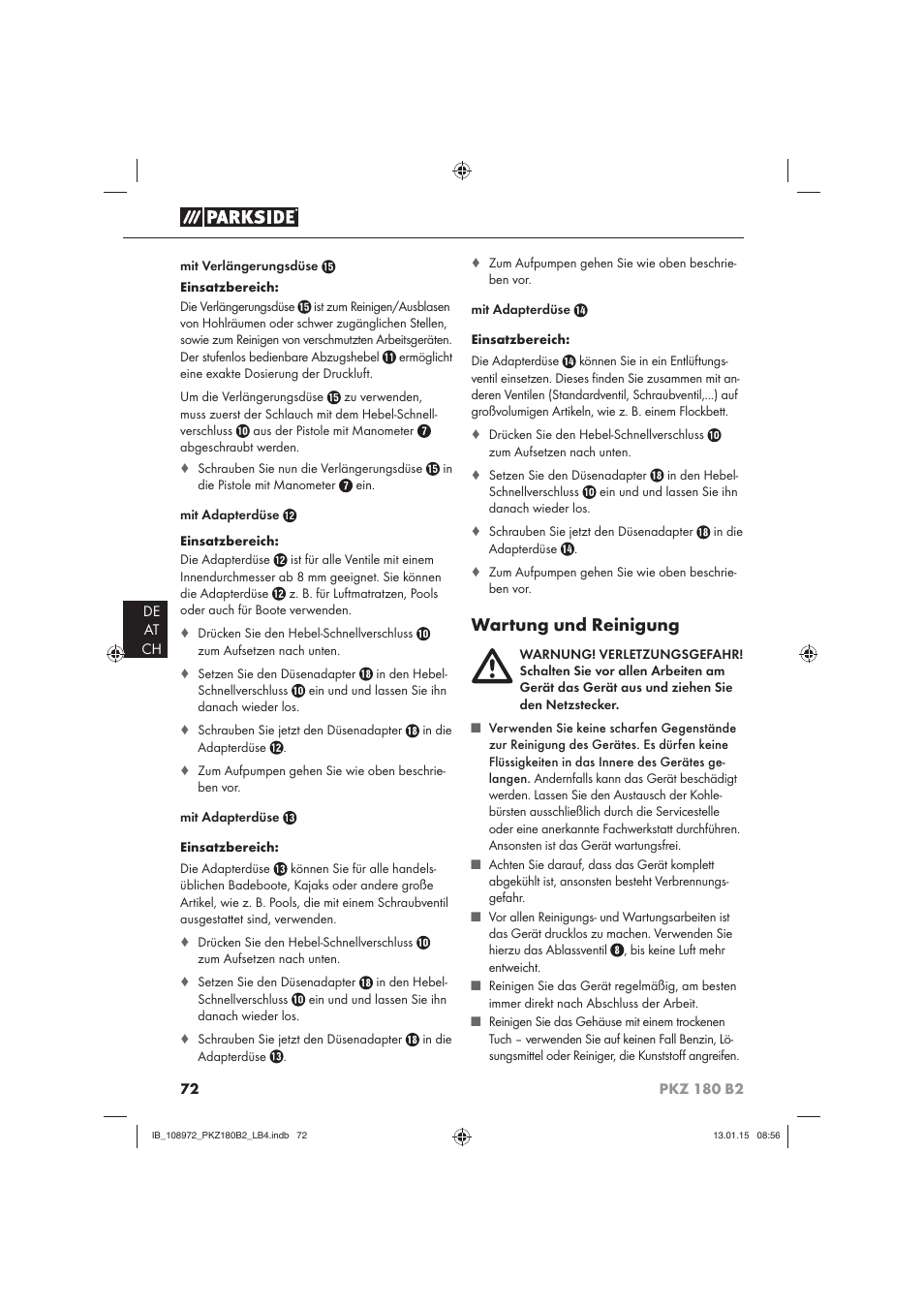 Wartung und reinigung | Parkside PKZ 180 B2 User Manual | Page 75 / 80