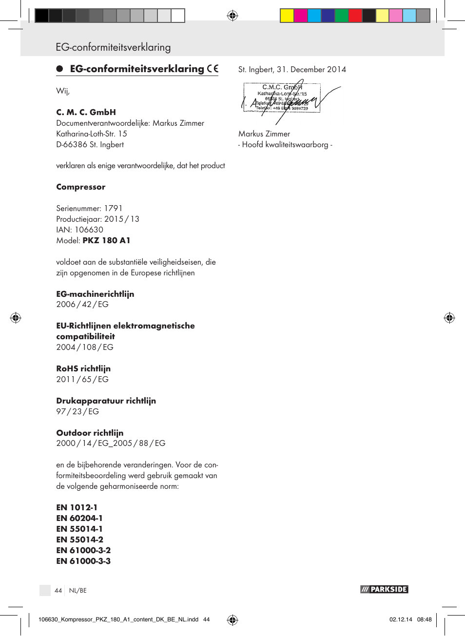 Parkside PKZ 180 A1 User Manual | Page 44 / 55
