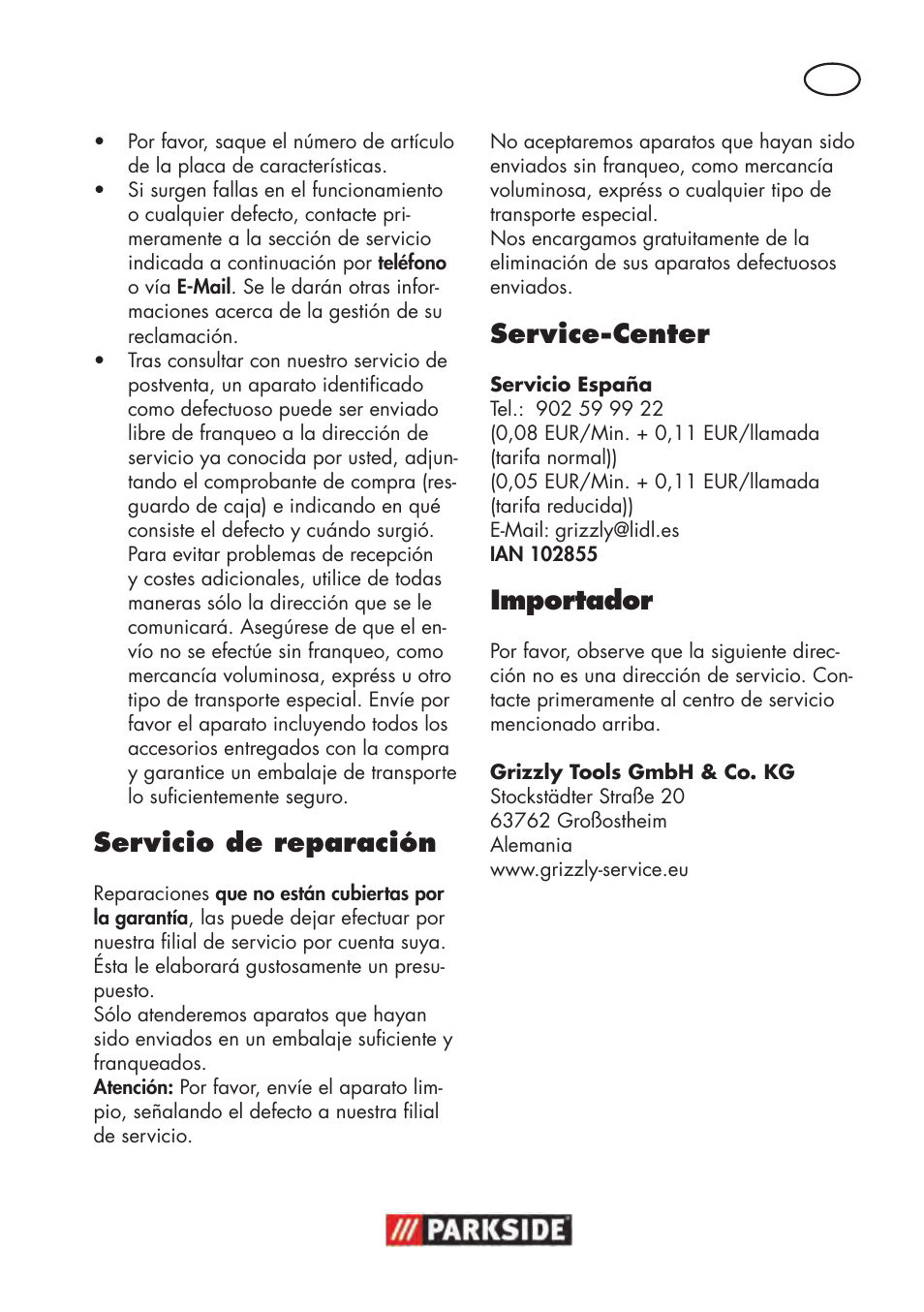 Servicio de reparación, Service-center, Importador | Parkside PTBM 500 A1 User Manual | Page 19 / 90