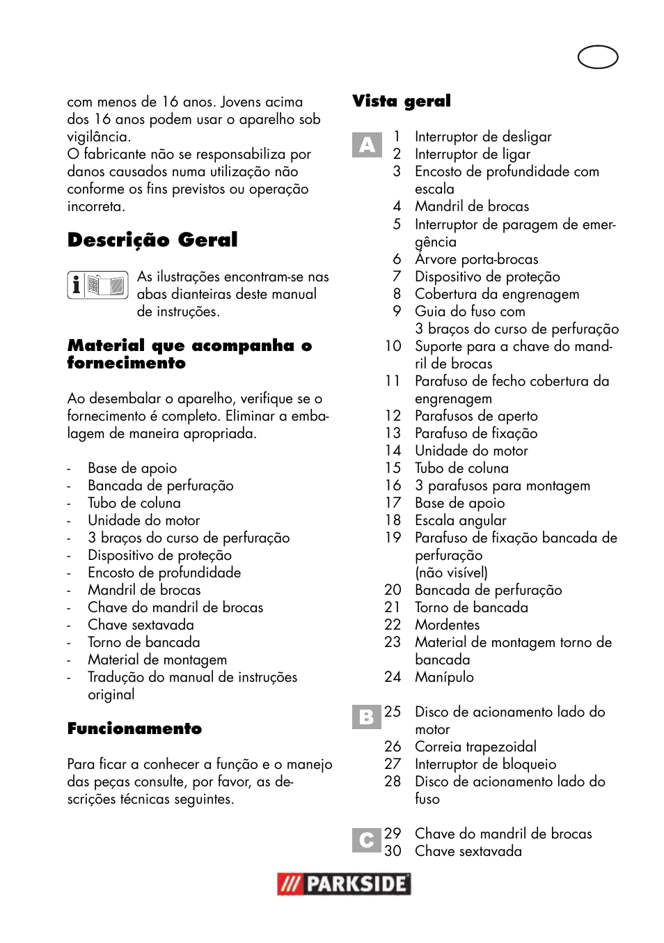 Descrição geral | Parkside PTBM 500 A1 User Manual | Page 37 / 90