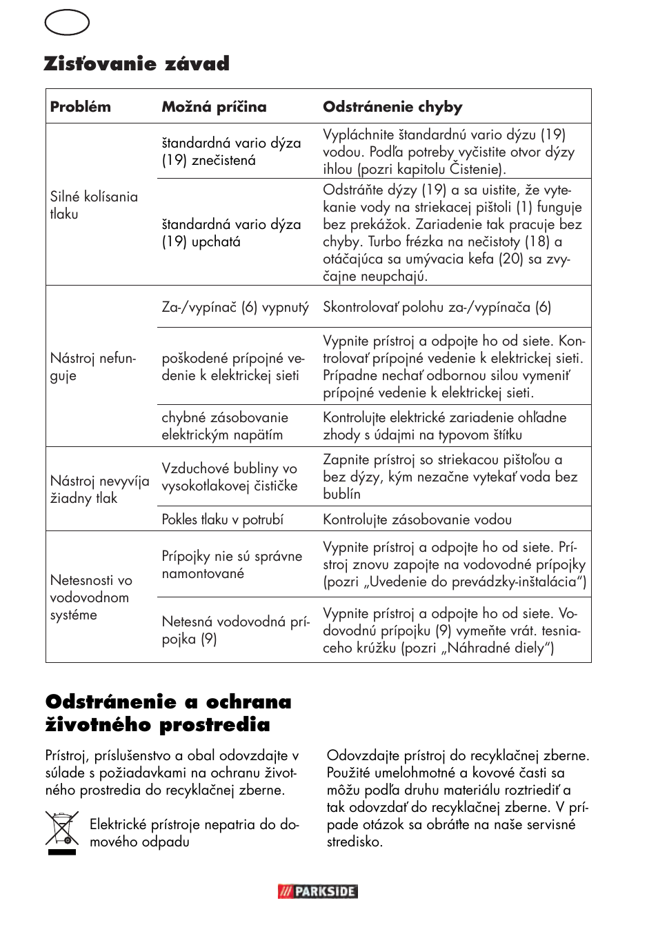Sk odstránenie a ochrana životného prostredia, Zisťovanie závad | Parkside PHD 150 D3 User Manual | Page 76 / 102